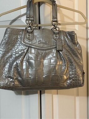 Coach Silver Croc-Embossed Shoulder Tote